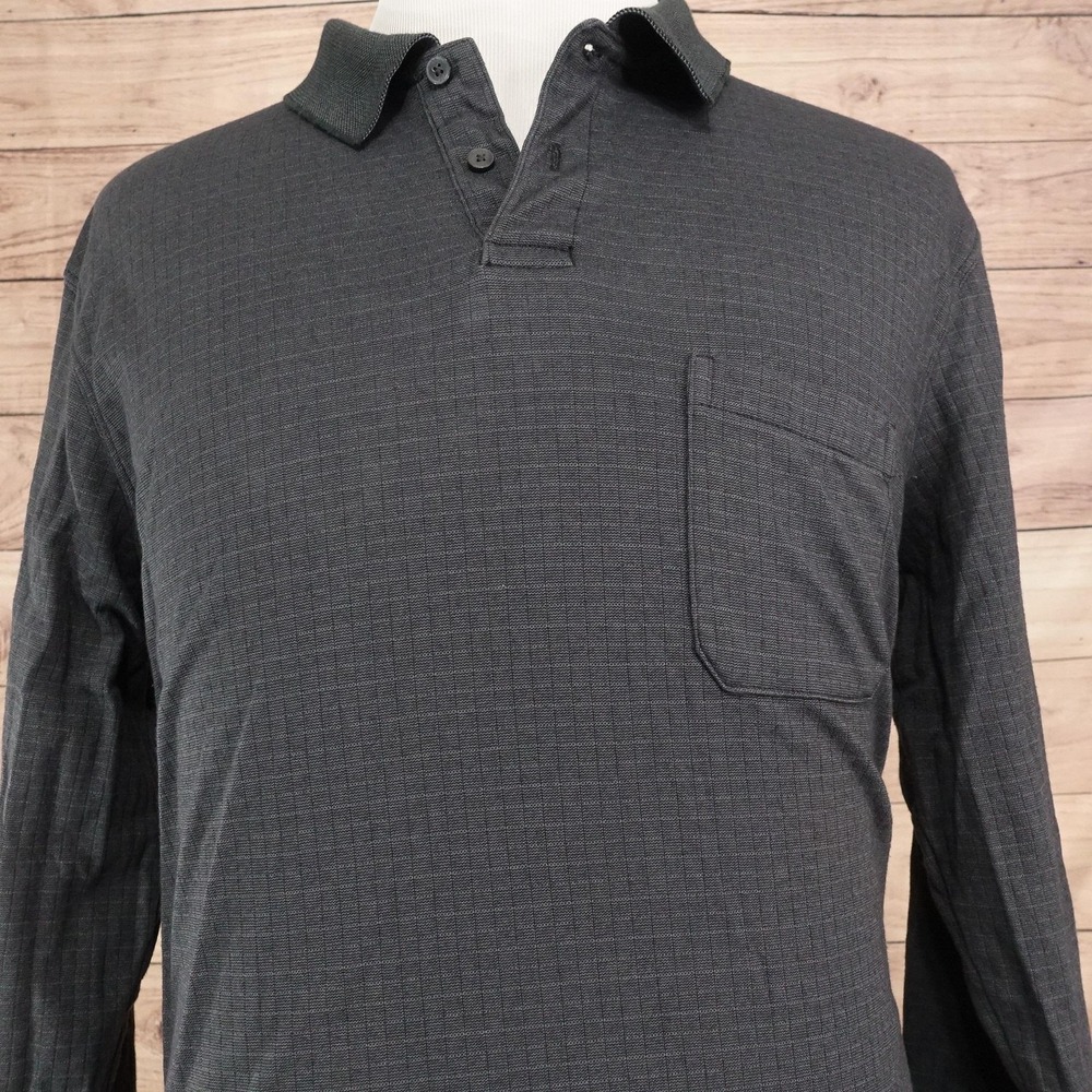 Haggar Polo Shirt Mens L Gray Cotton Polyester Check Knit Long Sleeve Casual